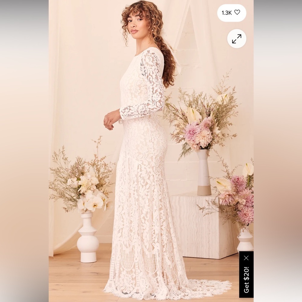 NWT Lulu's Say I Do White Lace Long Sleeve Mermaid Maxi Dress - Picture 14 of 16